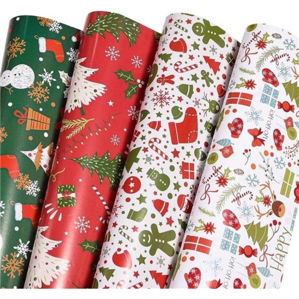 Christmas Wrapping Paper for Kids ,Papercraft Snowmen, 12 Sheets 20"x 29" Folded